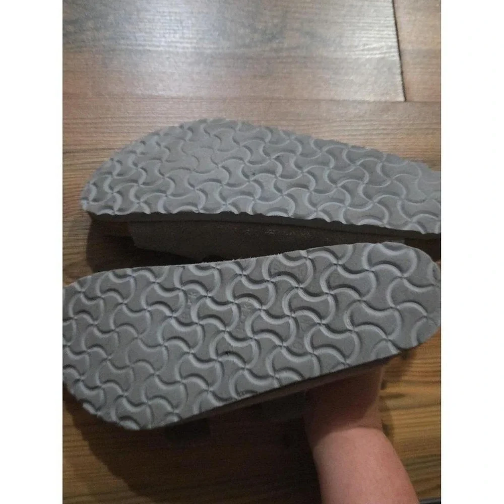 Arizona Soft Footbed Suede Leather Stone Coin Gray Sandal Slip On Boho Earthy 38